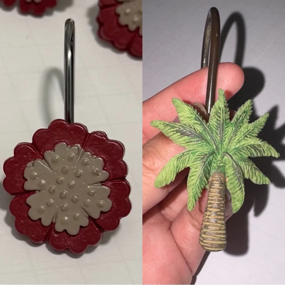 Floral & Palm Trees Shower Curtain Hooks Mixed Lot Of 24
